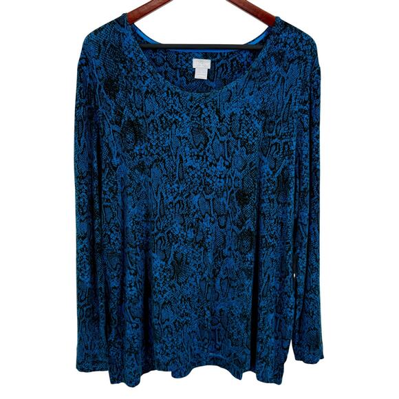 Chicos Plus Size XXL 2X 2 Blue Snake Stretchy Lounge Blouse Shirt Top Cozy - Picture 1 of 7